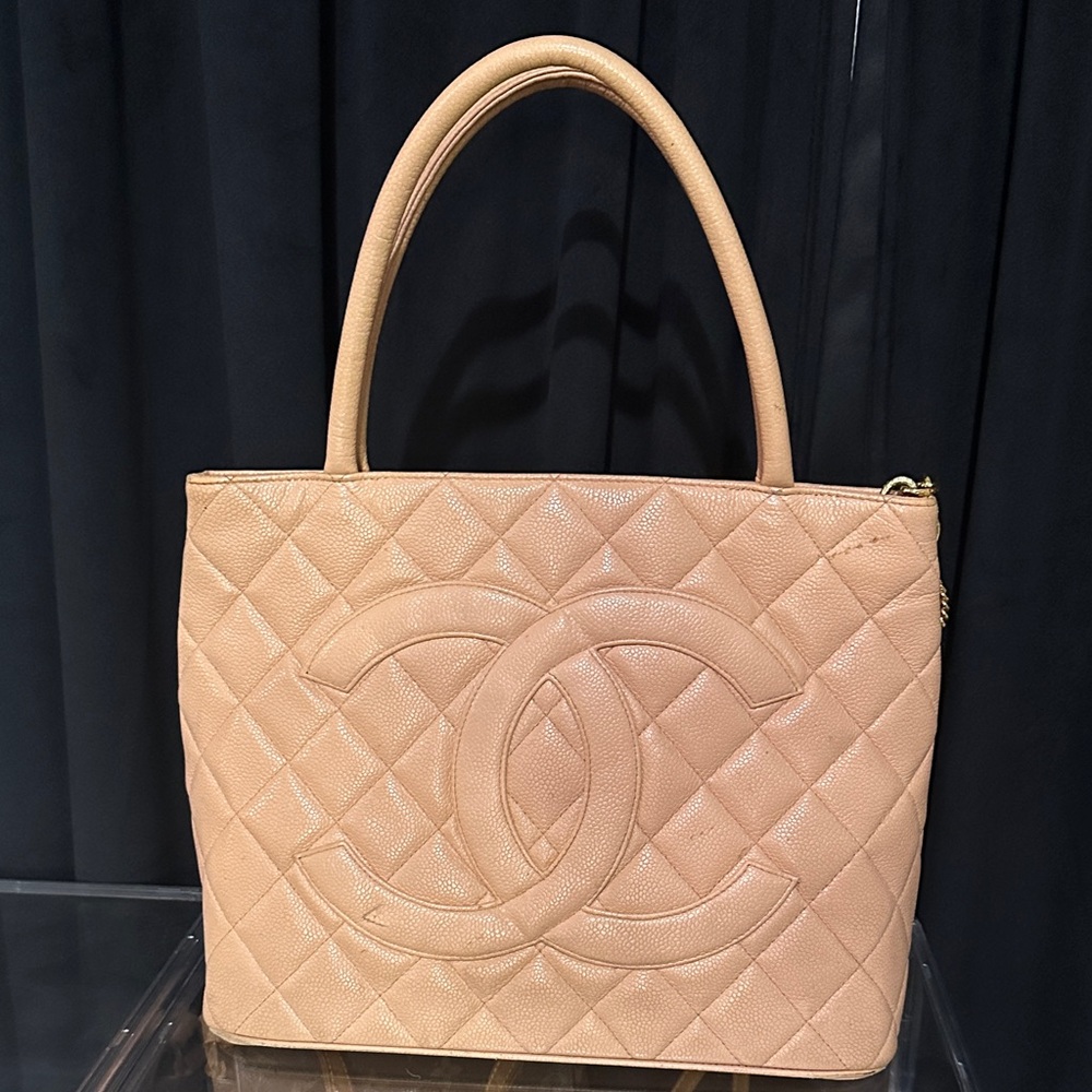 TONIGHT ONLY! CHANEL Quilted CC Embossed Tote in Nude Blush (kinda apricot)